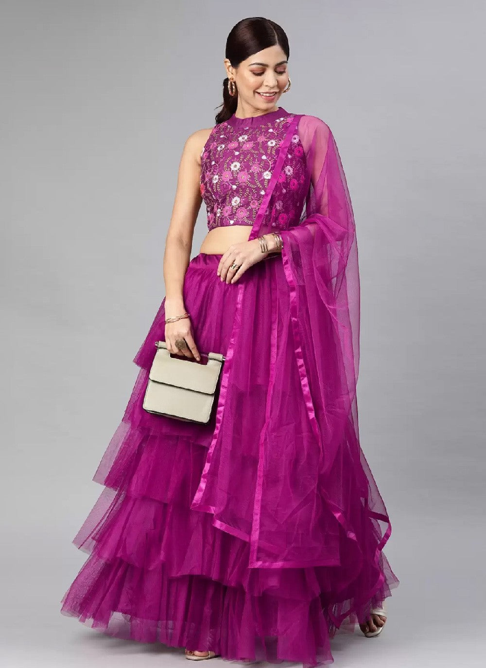 Ruffle Net A - Line Lehenga - L1118