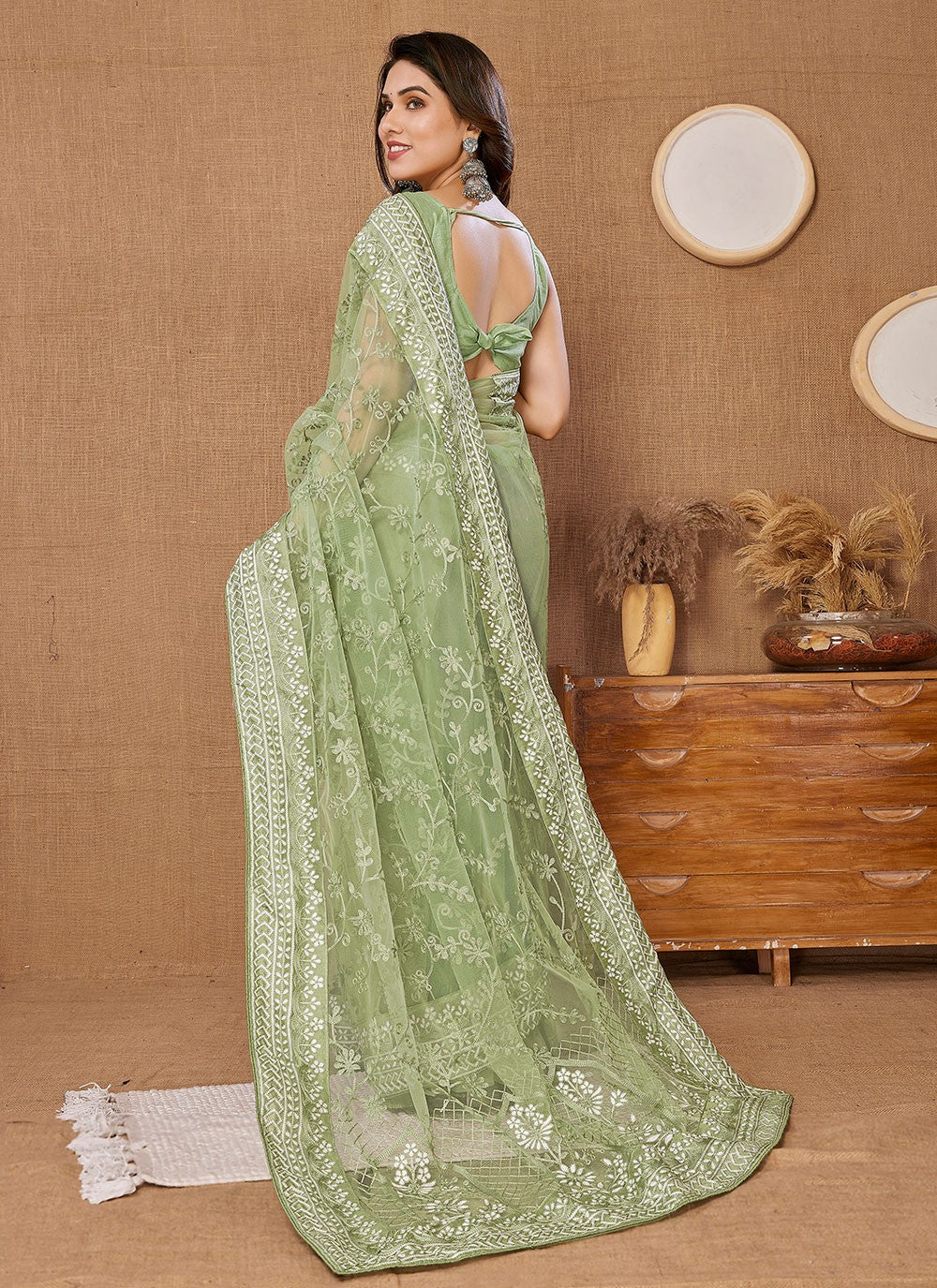 Classic Embroidered Net Saree - S5975