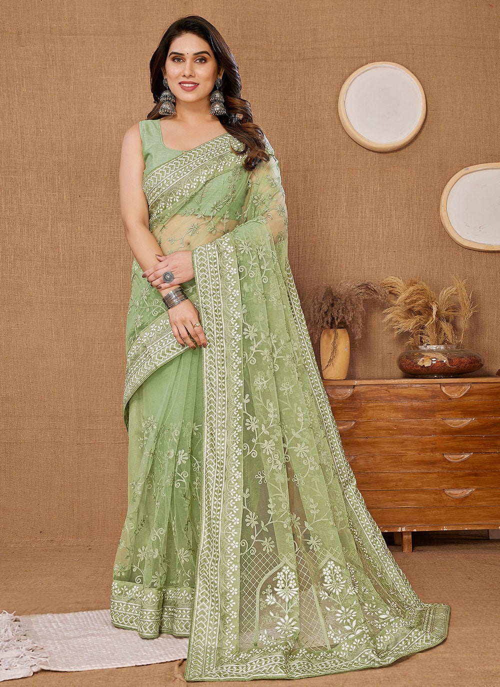 Classic Embroidered Net Saree - S5975