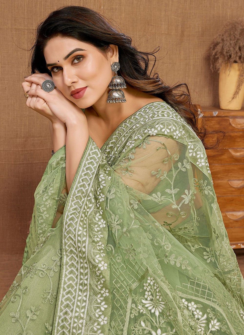 Classic Embroidered Net Saree - S5975