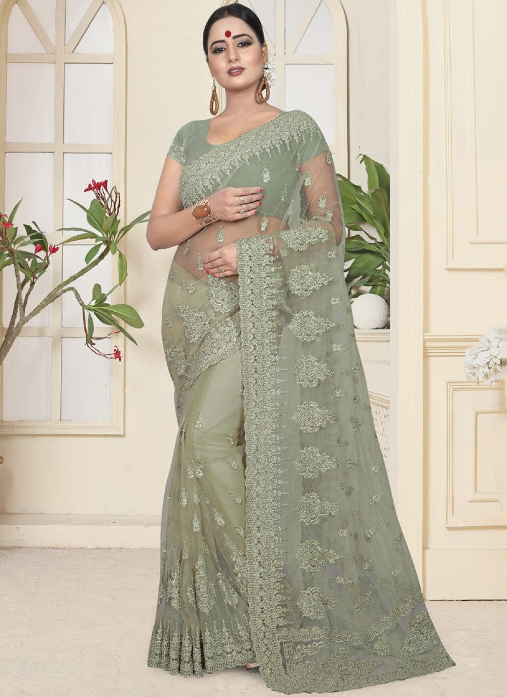 Classic Embroidered Net Saree - S0110