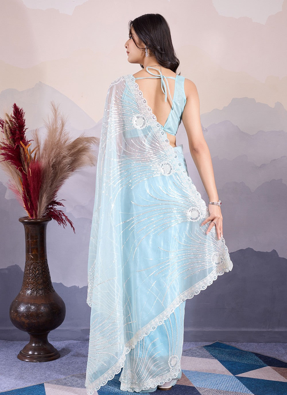 Classic Embroidered Net Saree - S8484