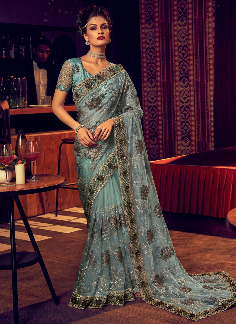 Classic Crystals Imported, Net Saree - S2652