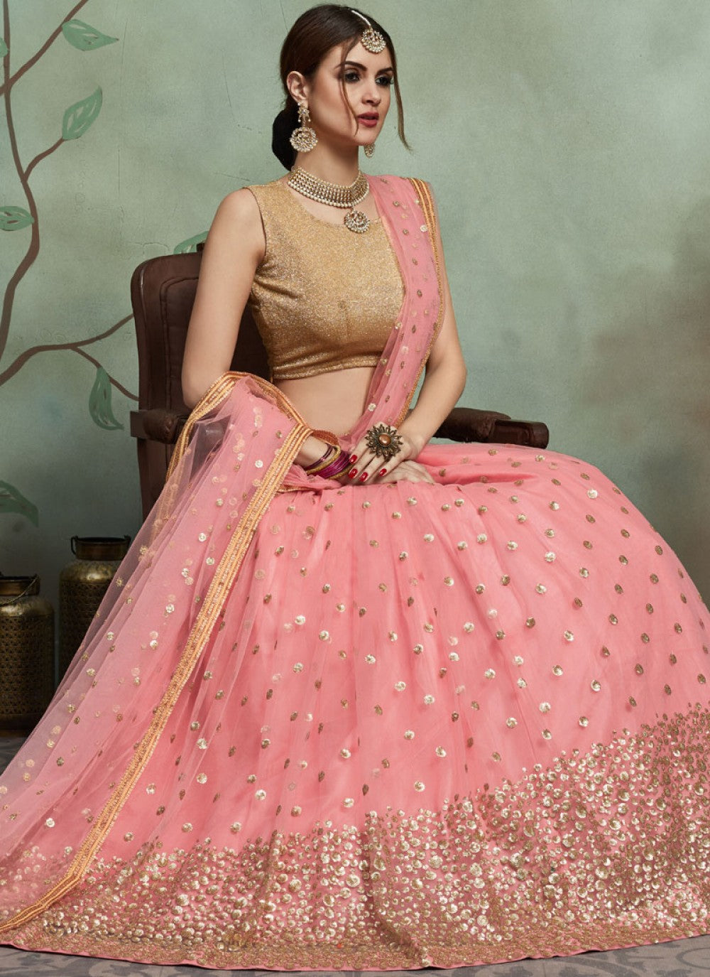 Sequins Net A - Line Lehenga - L0040