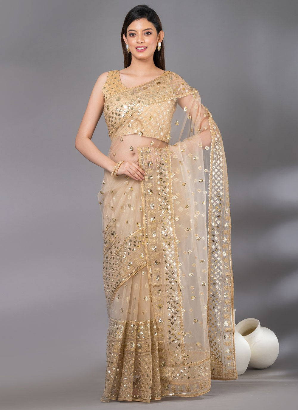 Classic Embroidered Net Saree - S4618