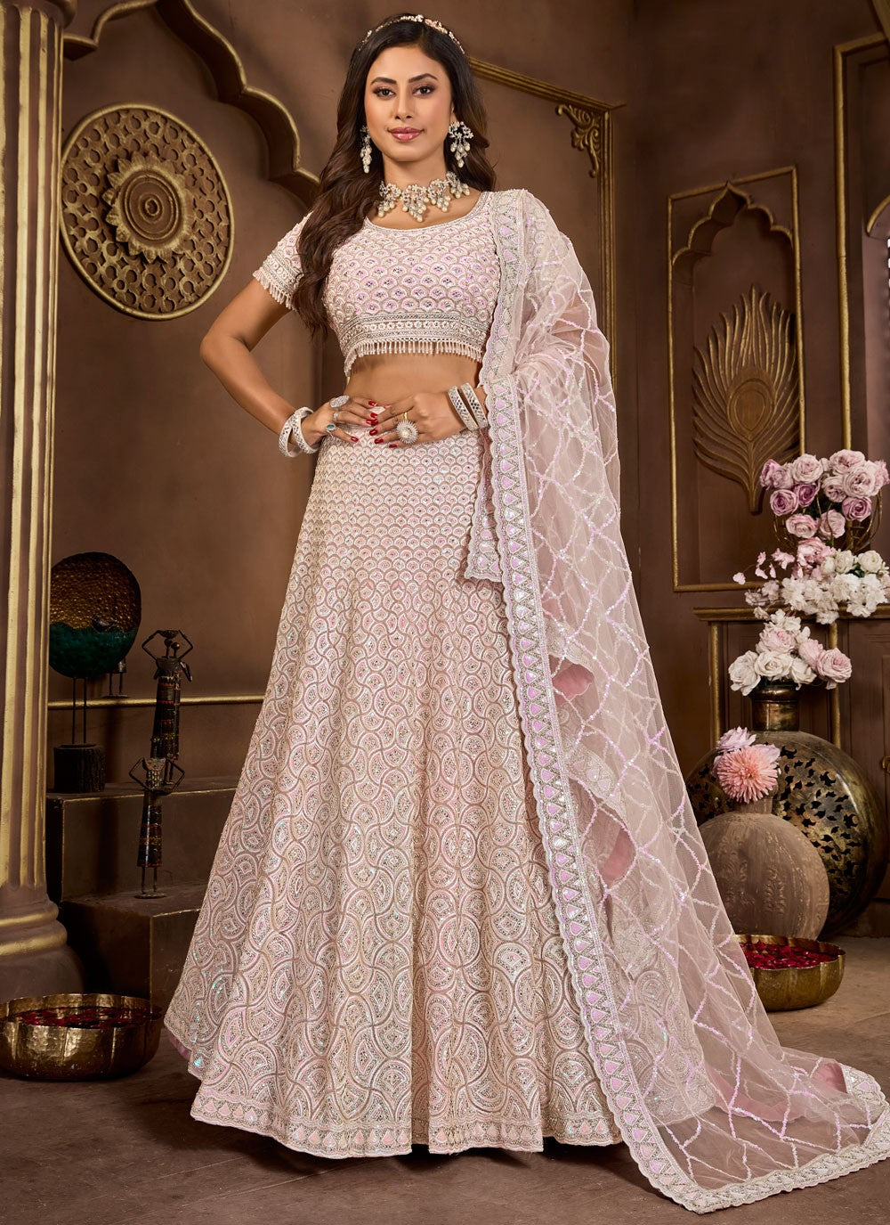 Embroidered Net Readymade Lehenga Choli - L2515