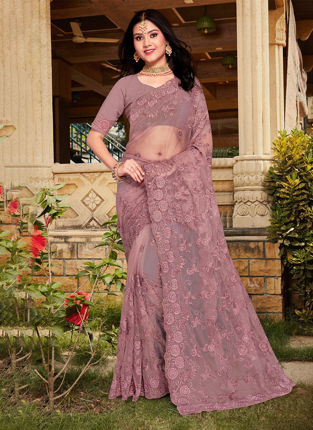 Designer Embroidered Net Saree - S3267