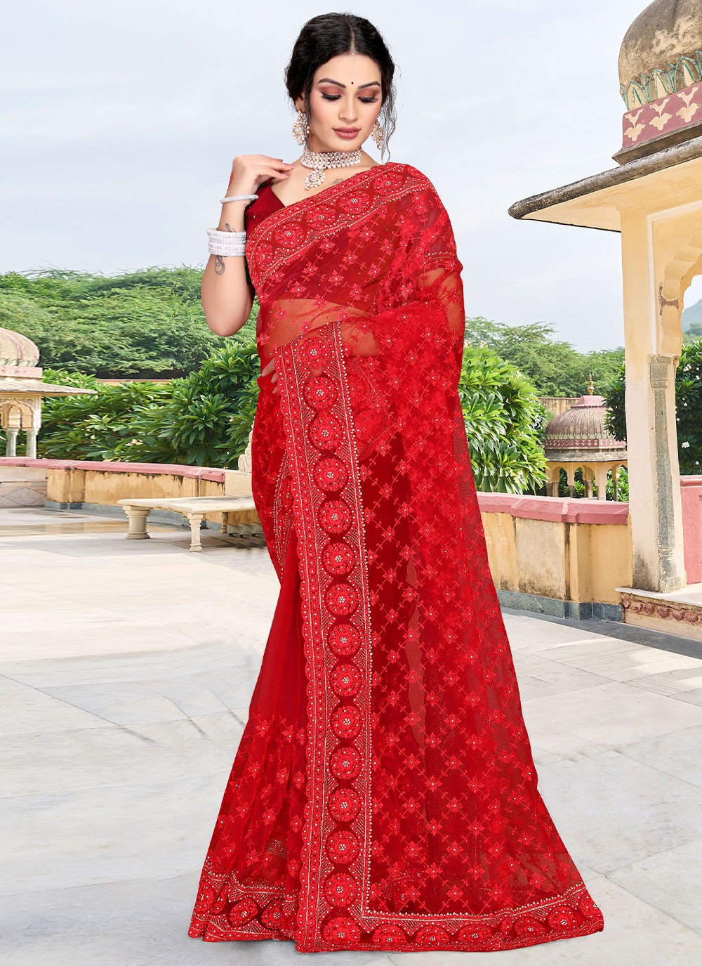 Classic Diamond Net Saree - S2403