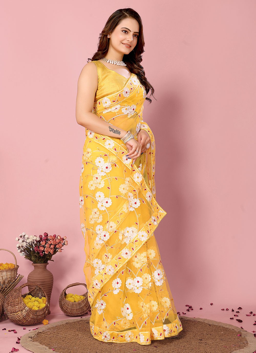 Classic Embroidered Net Saree - S6894