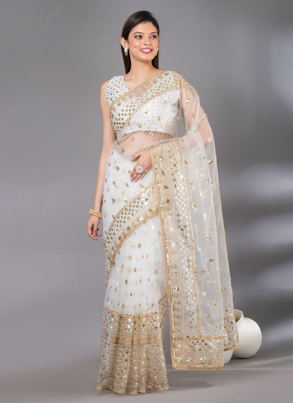 Classic Embroidered Net Saree - S4618