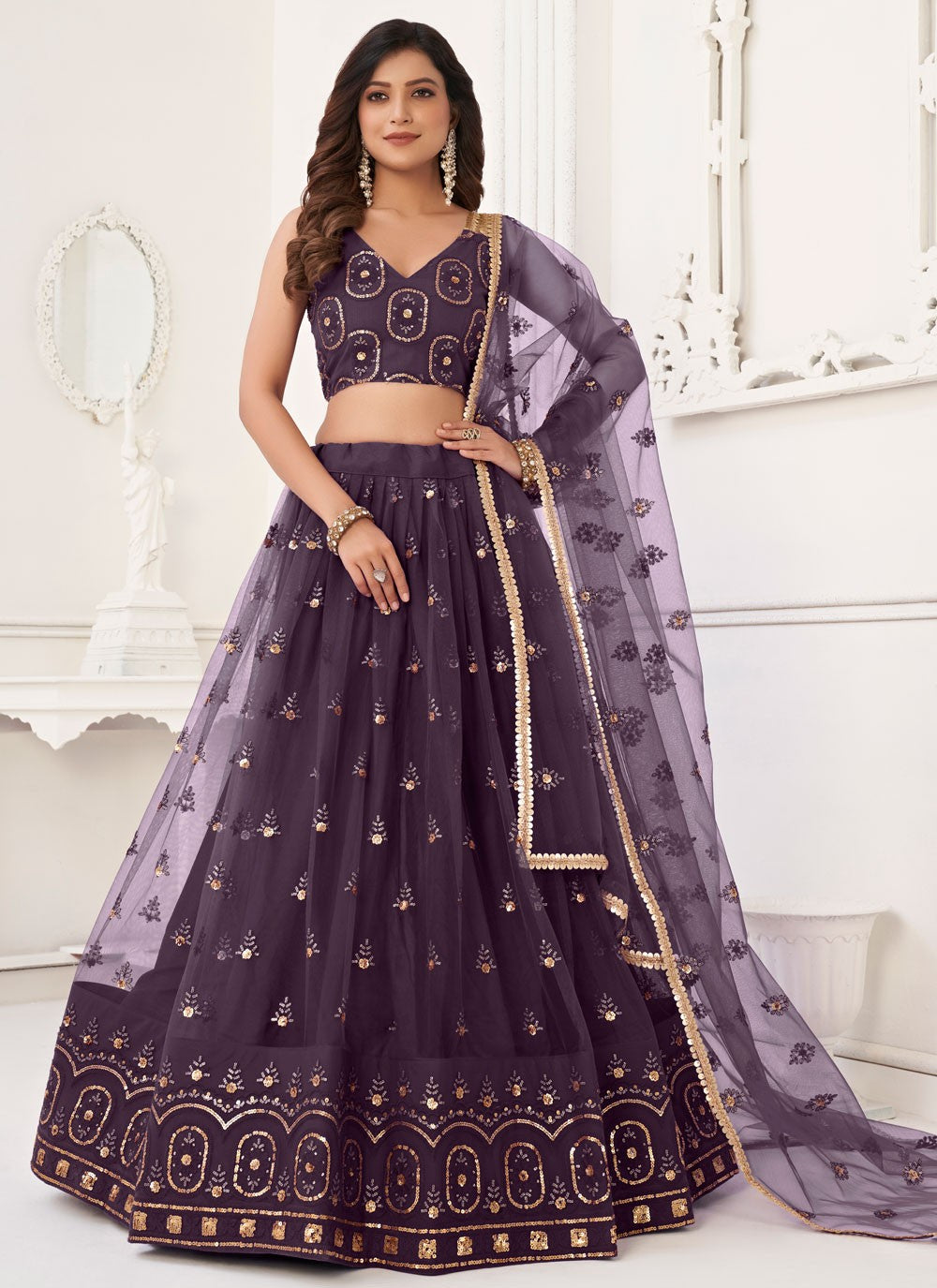 Embroidered Net A - Line Lehenga - L1589