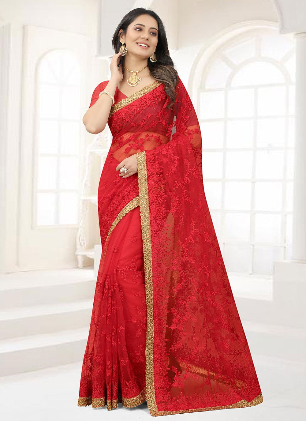 Classic Embroidered Vichitra Silk Saree - S1606