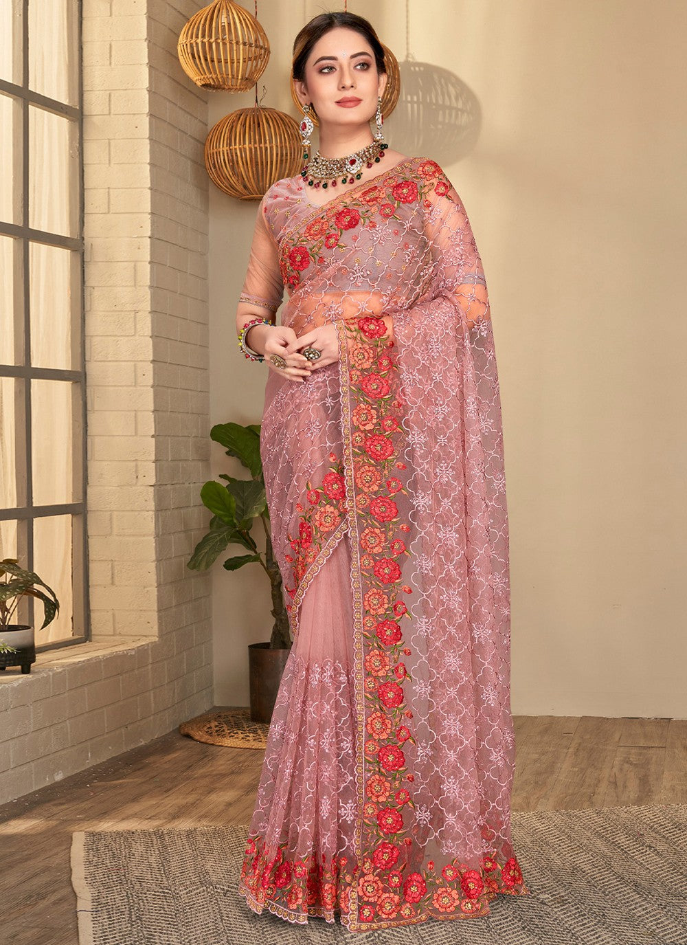 Classic Embroidered Net Saree - S1951