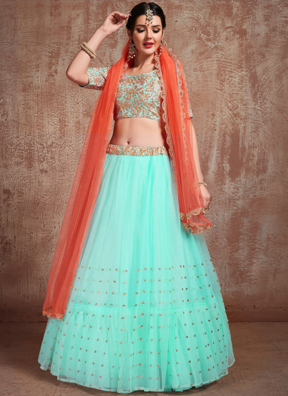 Sequins Net A - Line Lehenga - L0038