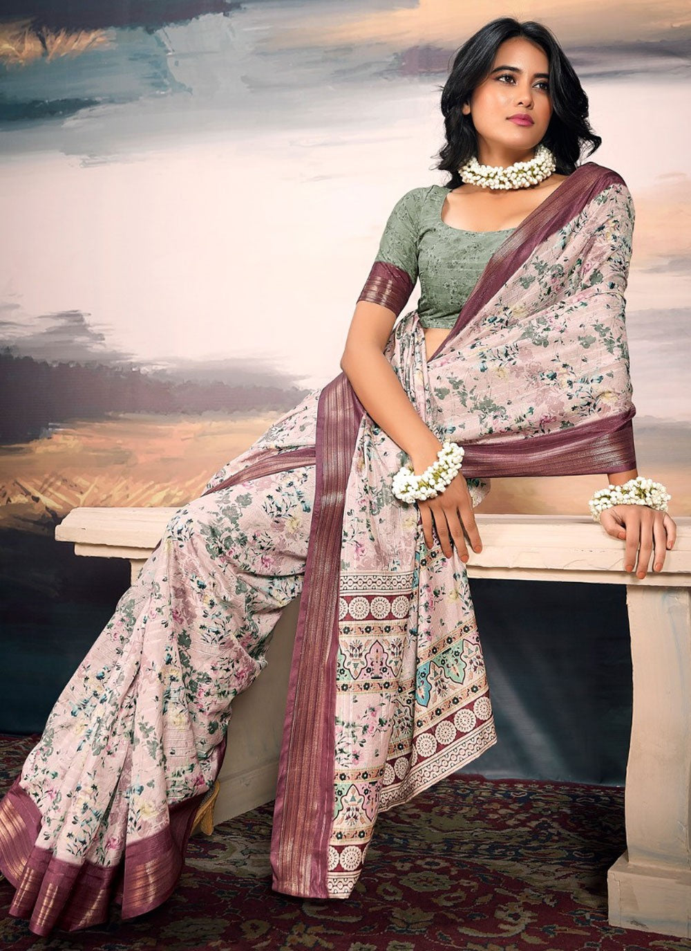 Classic Digital Print Cotton Silk Saree - S9125