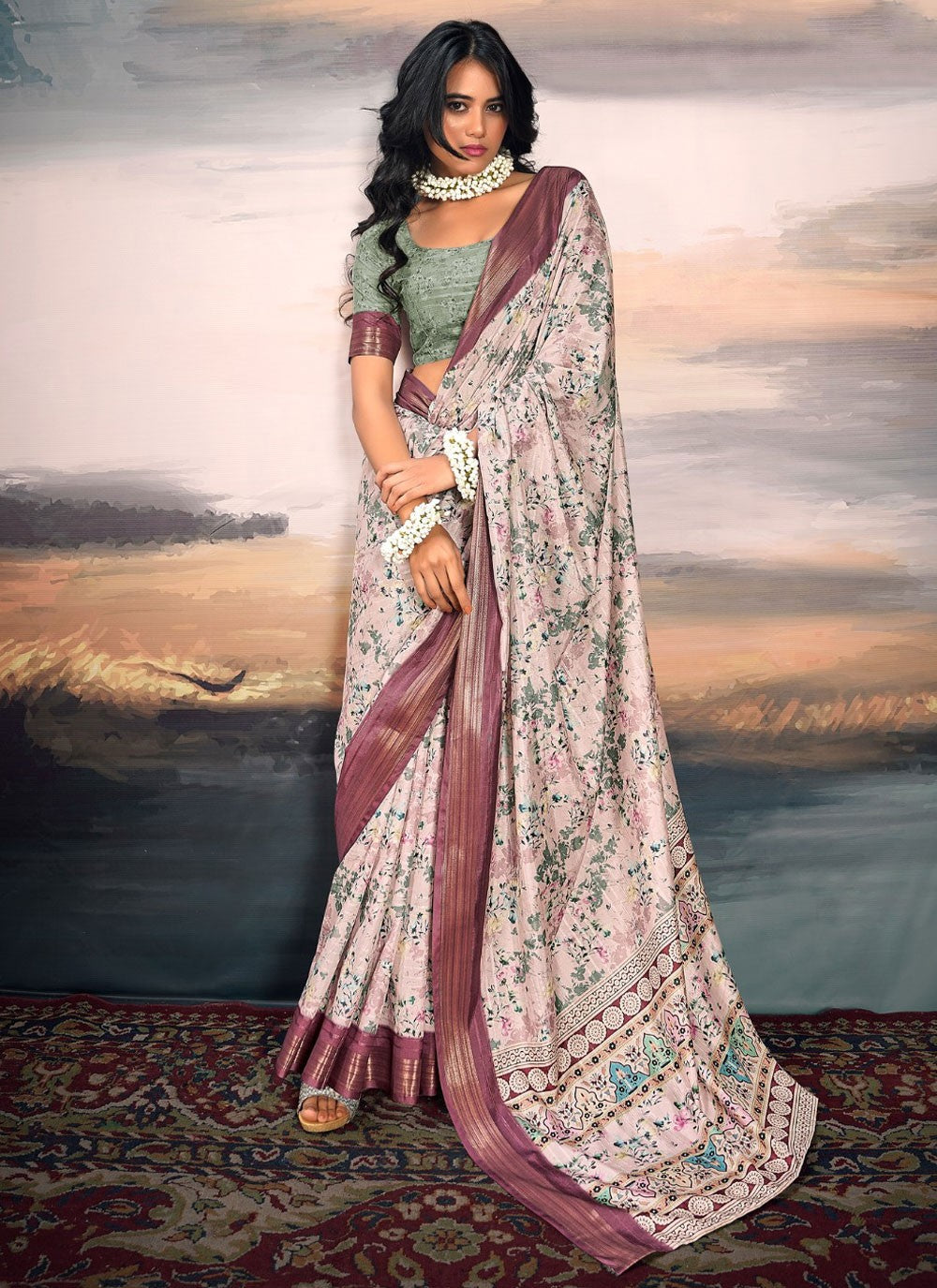 Classic Digital Print Cotton Silk Saree - S9125