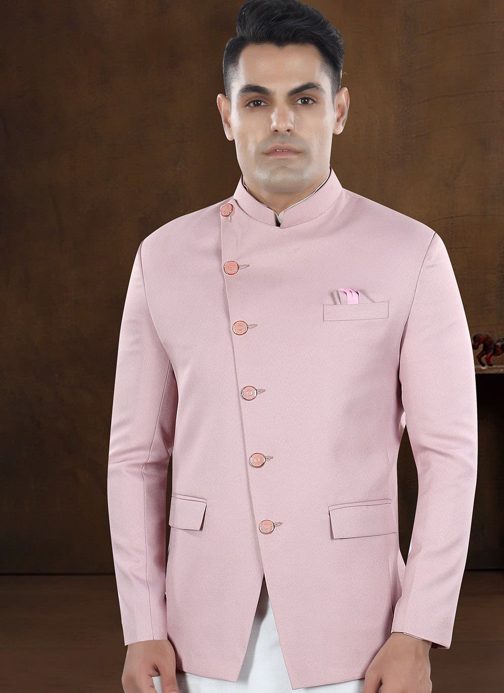 Plain Silk, Viscose Off White, Pink Kurta Payjama With Jacket - M8213