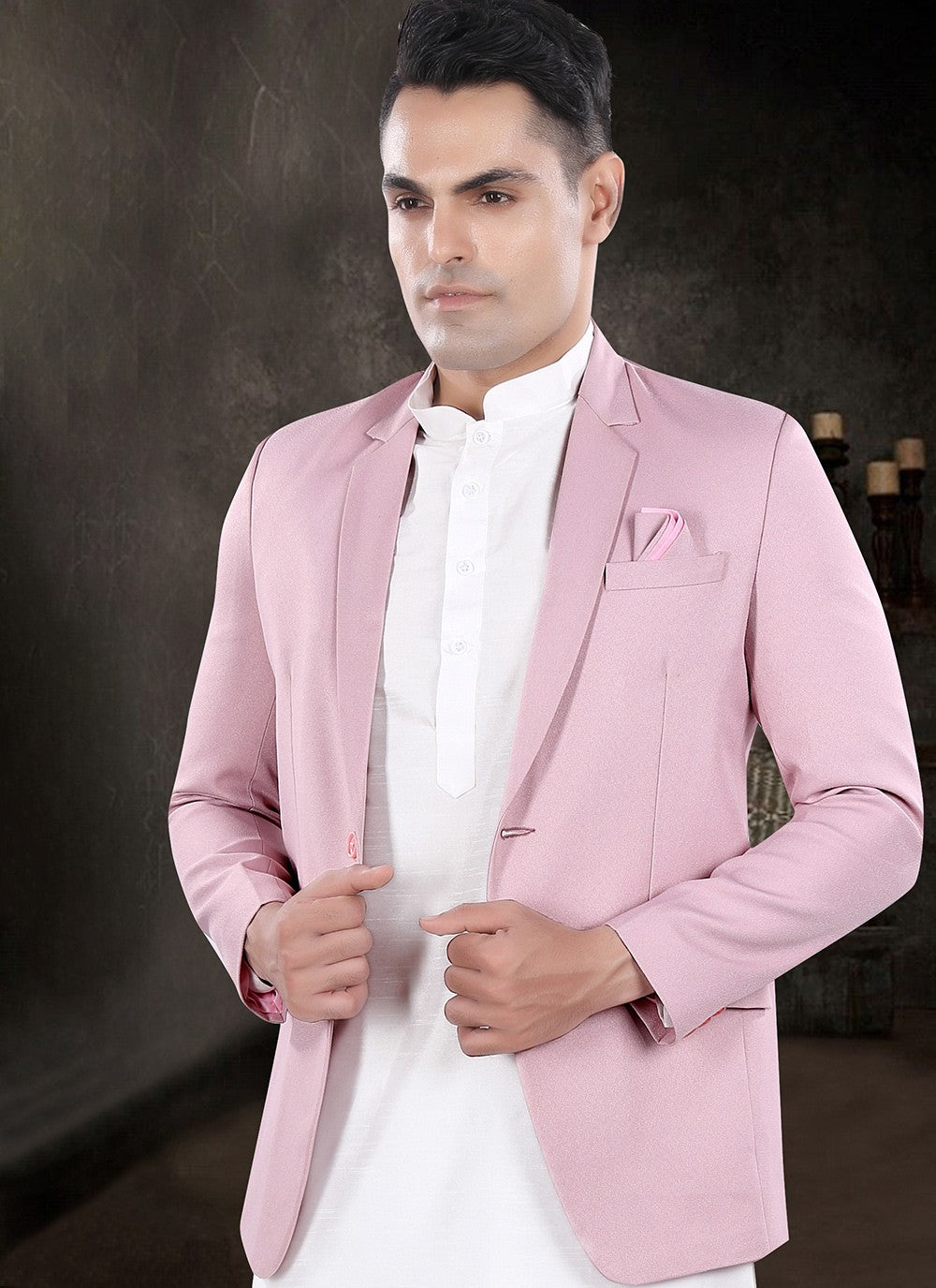 Plain Silk, Viscose Off White, Pink Kurta Payjama With Jacket - M8173