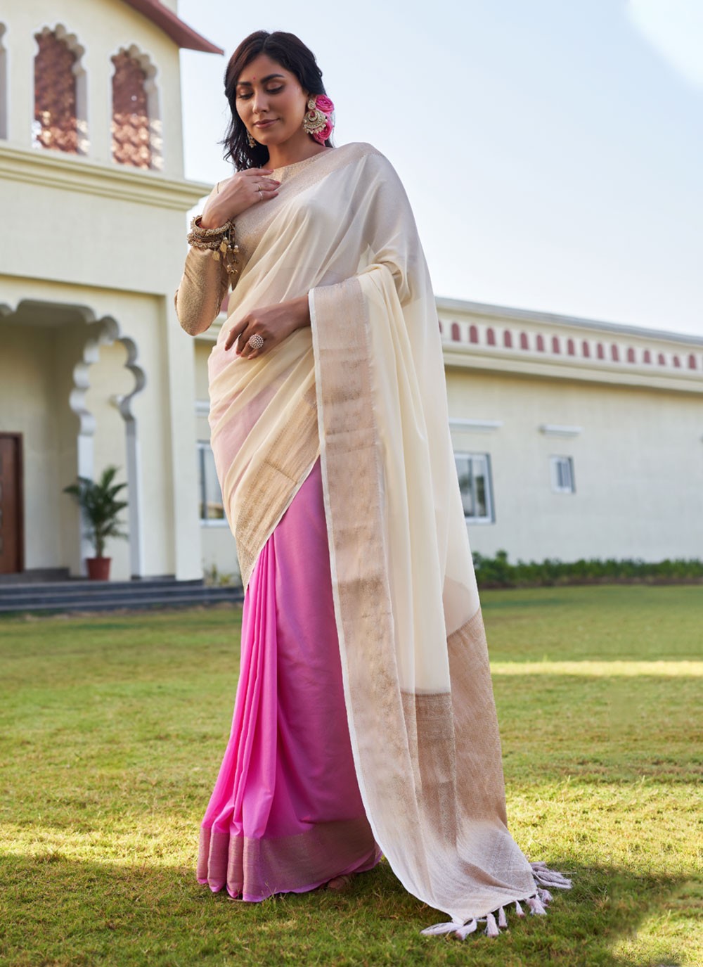 Trendy Woven Georgette Saree - S4387