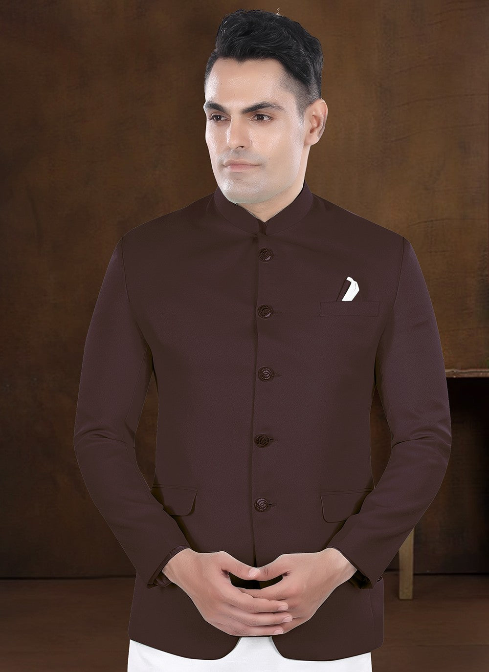 Plain Silk, Viscose Off White, Wine Kurta Payjama With Jacket - M8216