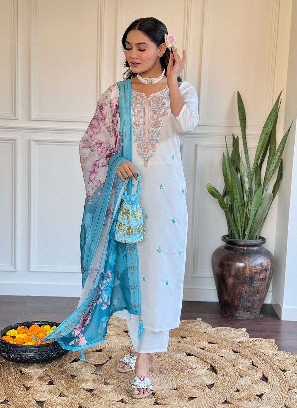 Embroidered Chanderi Salwar Suit - T4681