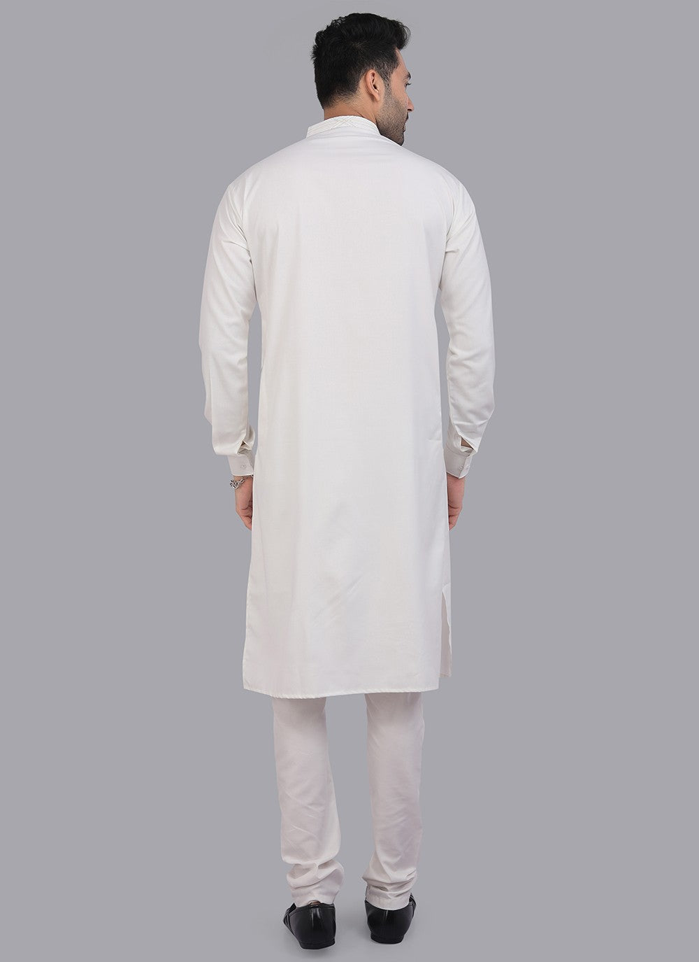 Plain Art Silk Off White Kurta Pyjama - M6721