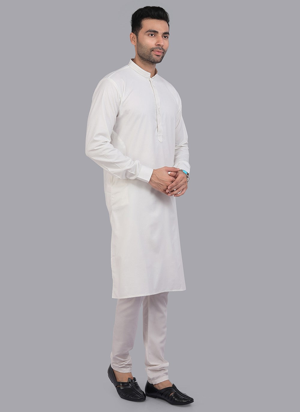 Plain Art Silk Off White Kurta Pyjama - M6721