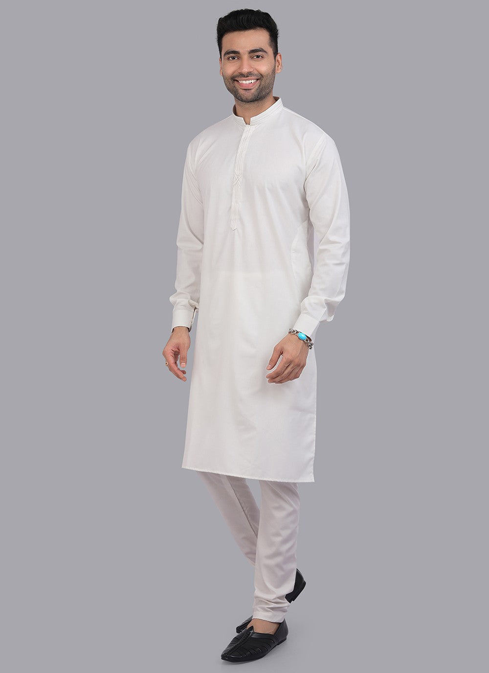 Plain Art Silk Off White Kurta Pyjama - M6721