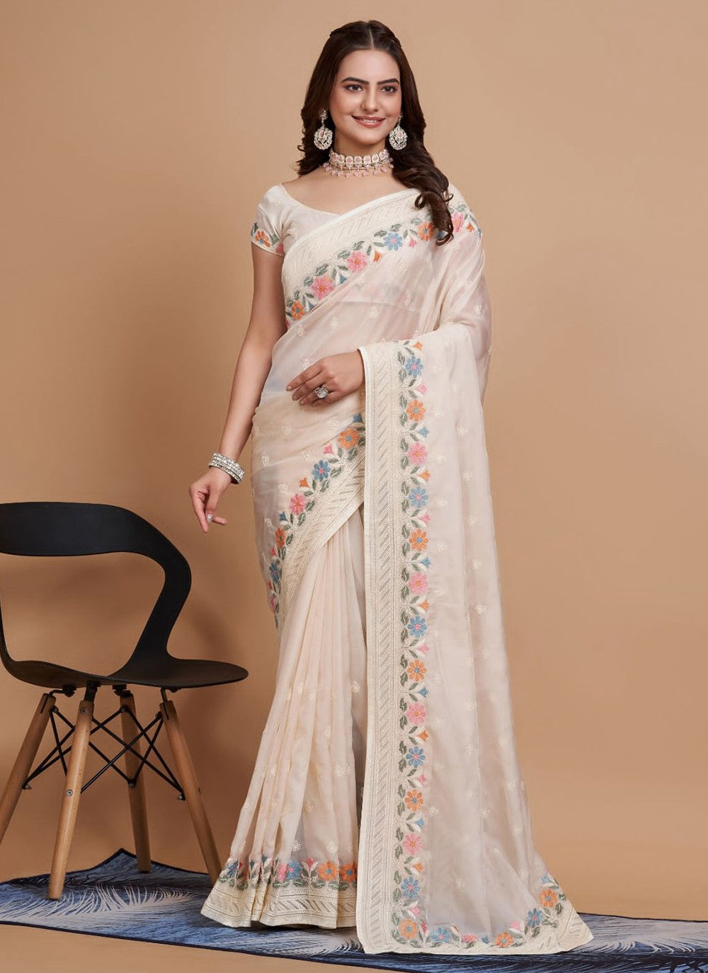 Trendy Embroidered Organza, Silk Saree - S5215