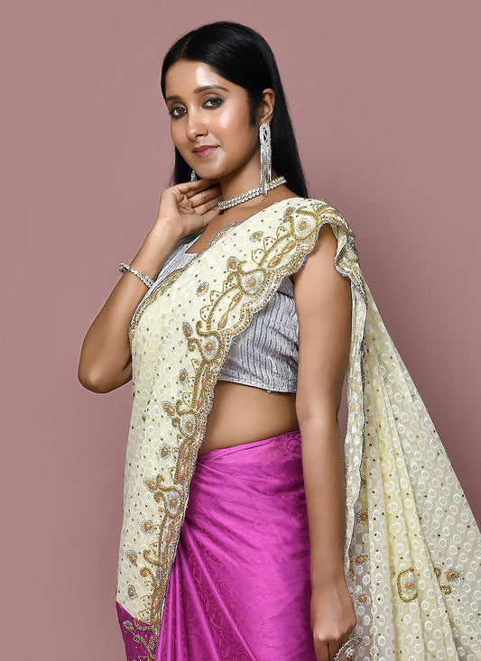 Contemporary Embroidered Silk Saree - S3349