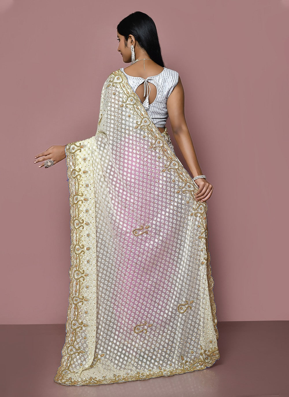 Contemporary Embroidered Silk Saree - S3349