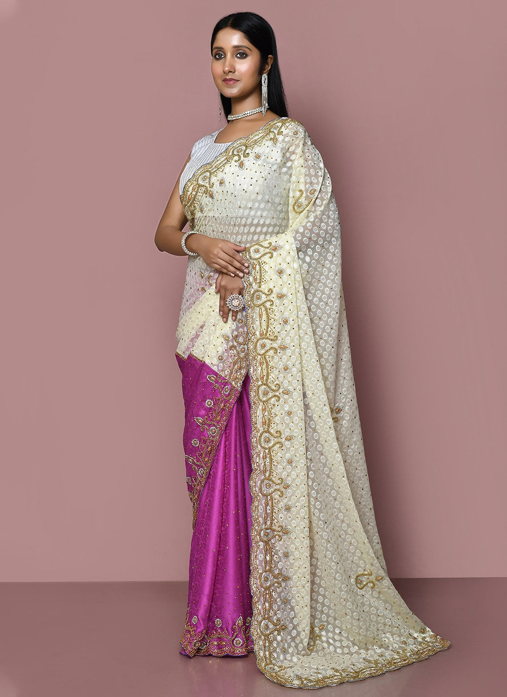 Contemporary Embroidered Silk Saree - S3349