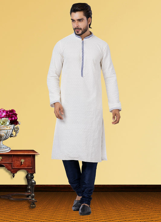 Embroidered Georgette Off White Kurta Pyjama - M3743