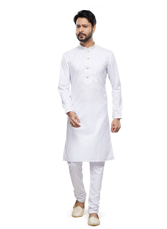 Plain Art Silk Off White Kurta Pyjama - M6748