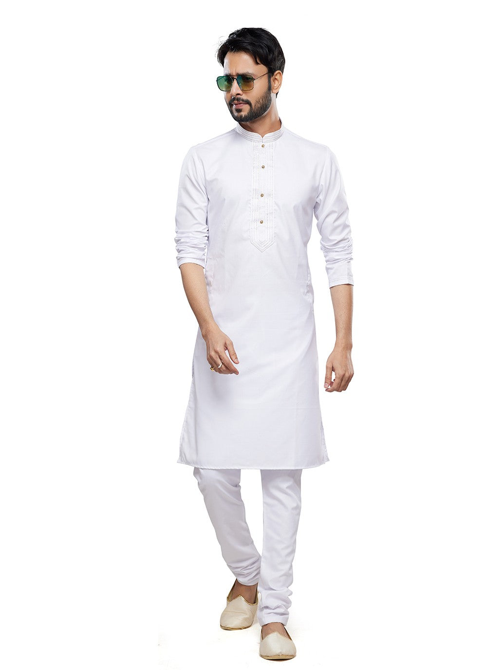 Plain Art Silk Off White Kurta Pyjama - M6748