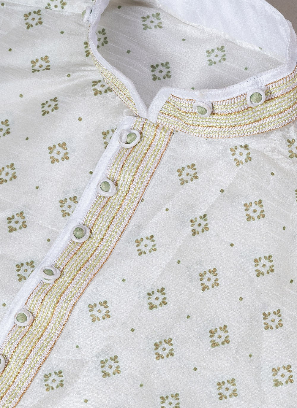 Fancy Work Dupion Silk Off White Kurta Pyjama - M6969