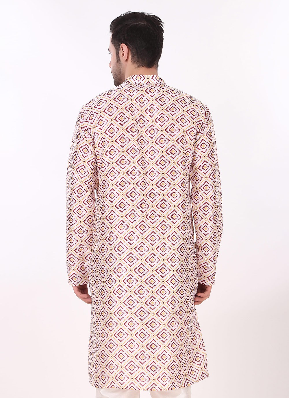 Printed Art Silk Off White Kurta Pyjama - M8272