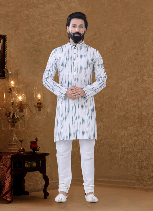 Digital Print Cotton Off White Kurta Pyjama - M3944