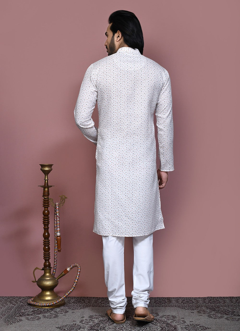 Printed Cotton Off White Kurta Pyjama - M7917