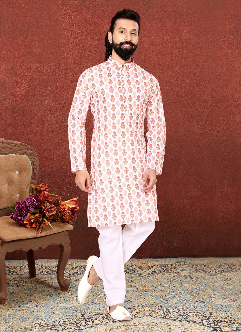 Digital Print Cotton Off White Kurta Pyjama - M2577