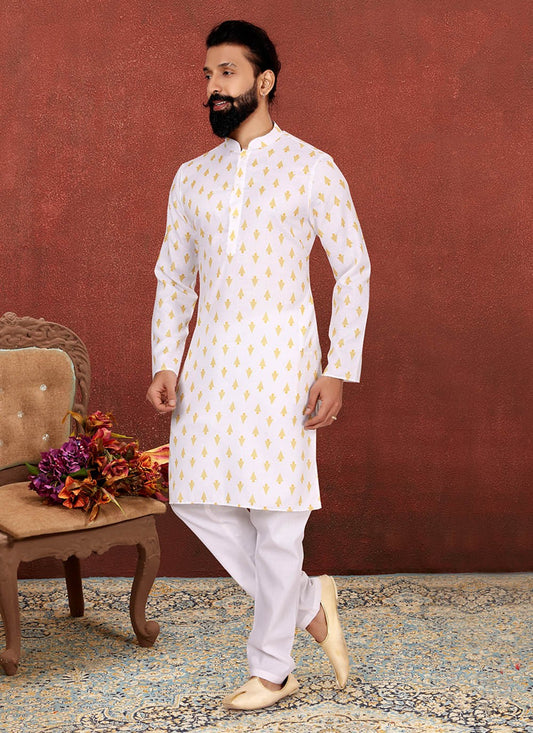 Digital Print Cotton Off White Kurta Pyjama - M2592