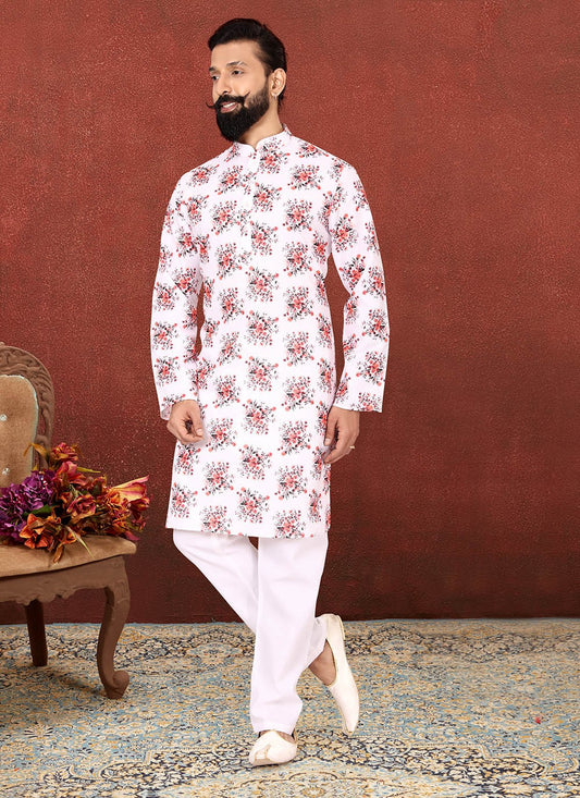 Digital Print Cotton Off White Kurta Pyjama - M2578