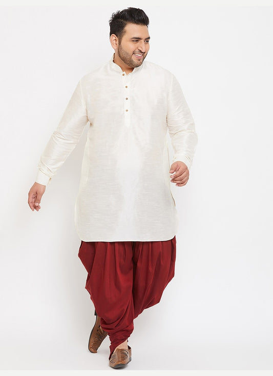 Plain Dupion Silk Off White Dhoti Kurta - M2645