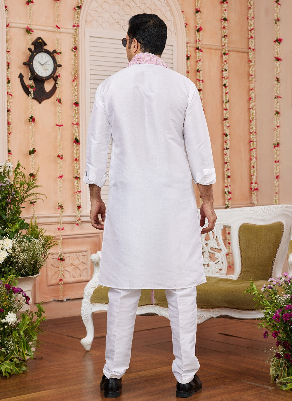 Plain Art Silk Off White Kurta Pyjama - M8733