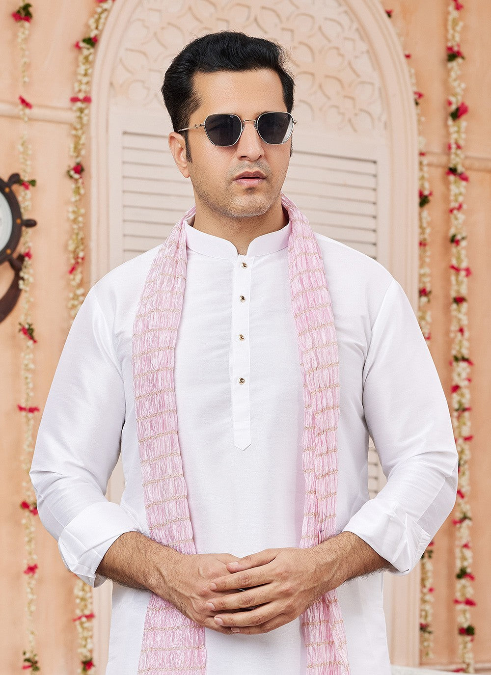 Plain Art Silk Off White Kurta Pyjama - M8733