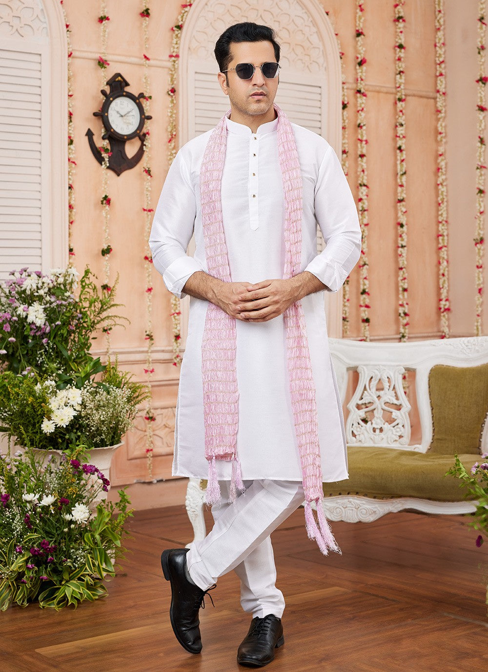 Plain Art Silk Off White Kurta Pyjama - M8733