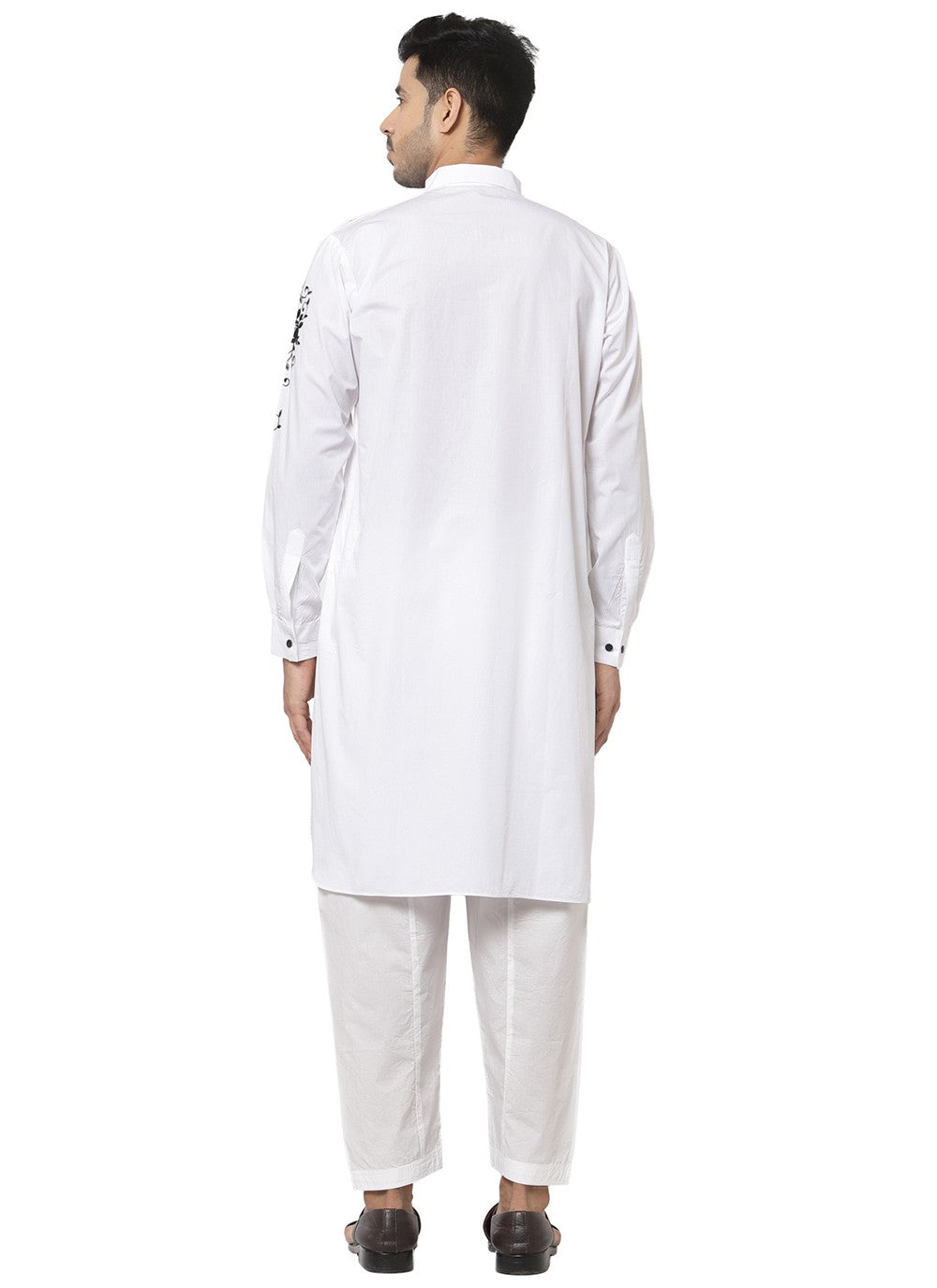 Embroidered Cotton Off White Kurta Pyjama - M3192