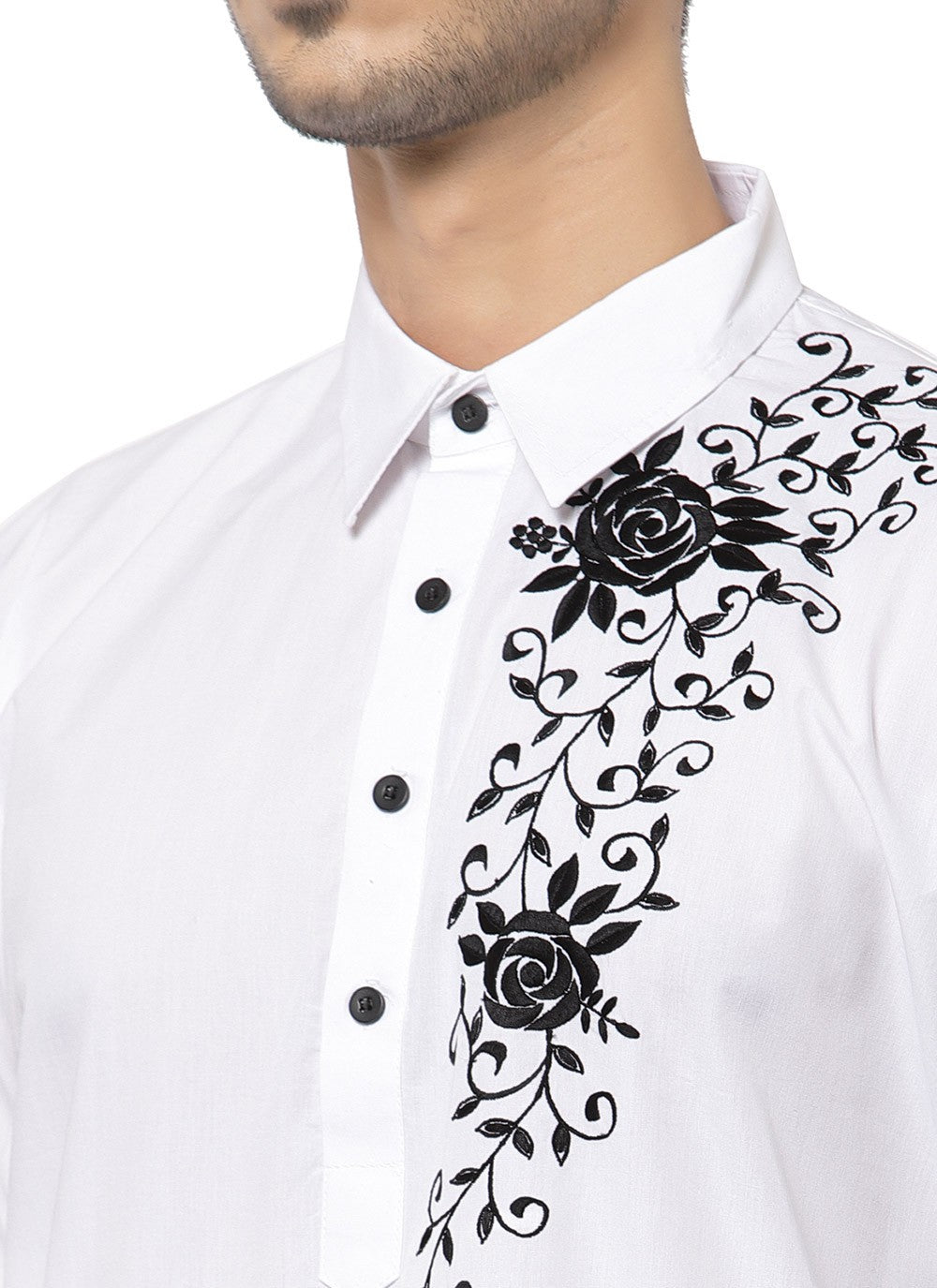 Embroidered Cotton Off White Kurta Pyjama - M3192