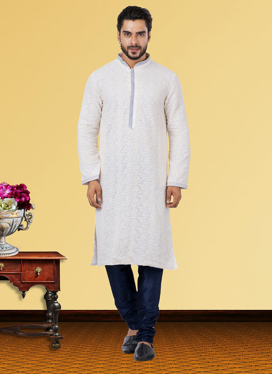 Embroidered Georgette Off White Kurta Pyjama - M3742