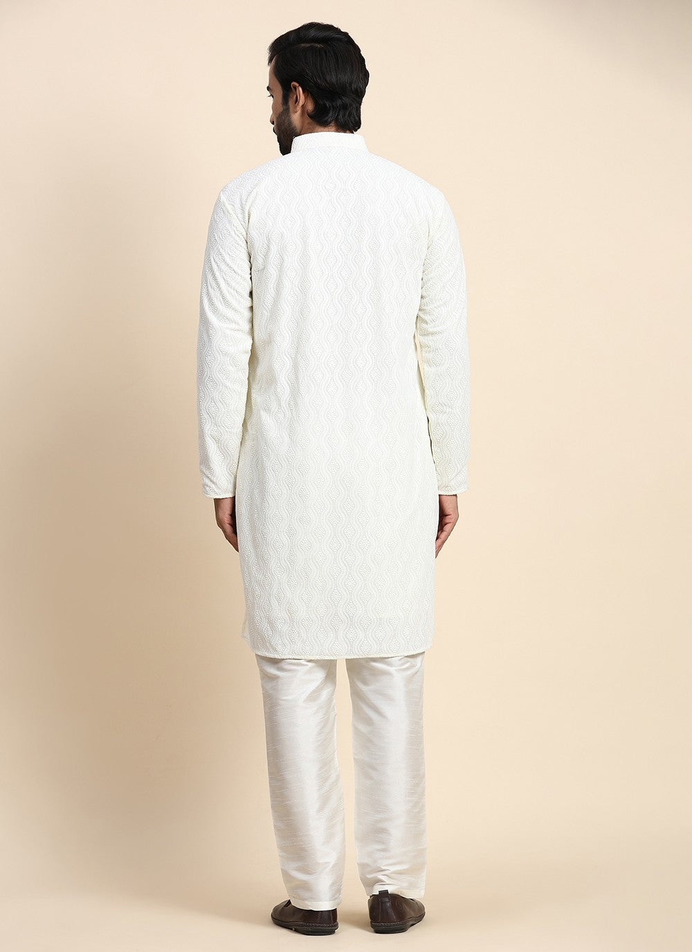 Chikankari Work Georgette Off White Kurta Pyjama - M8449